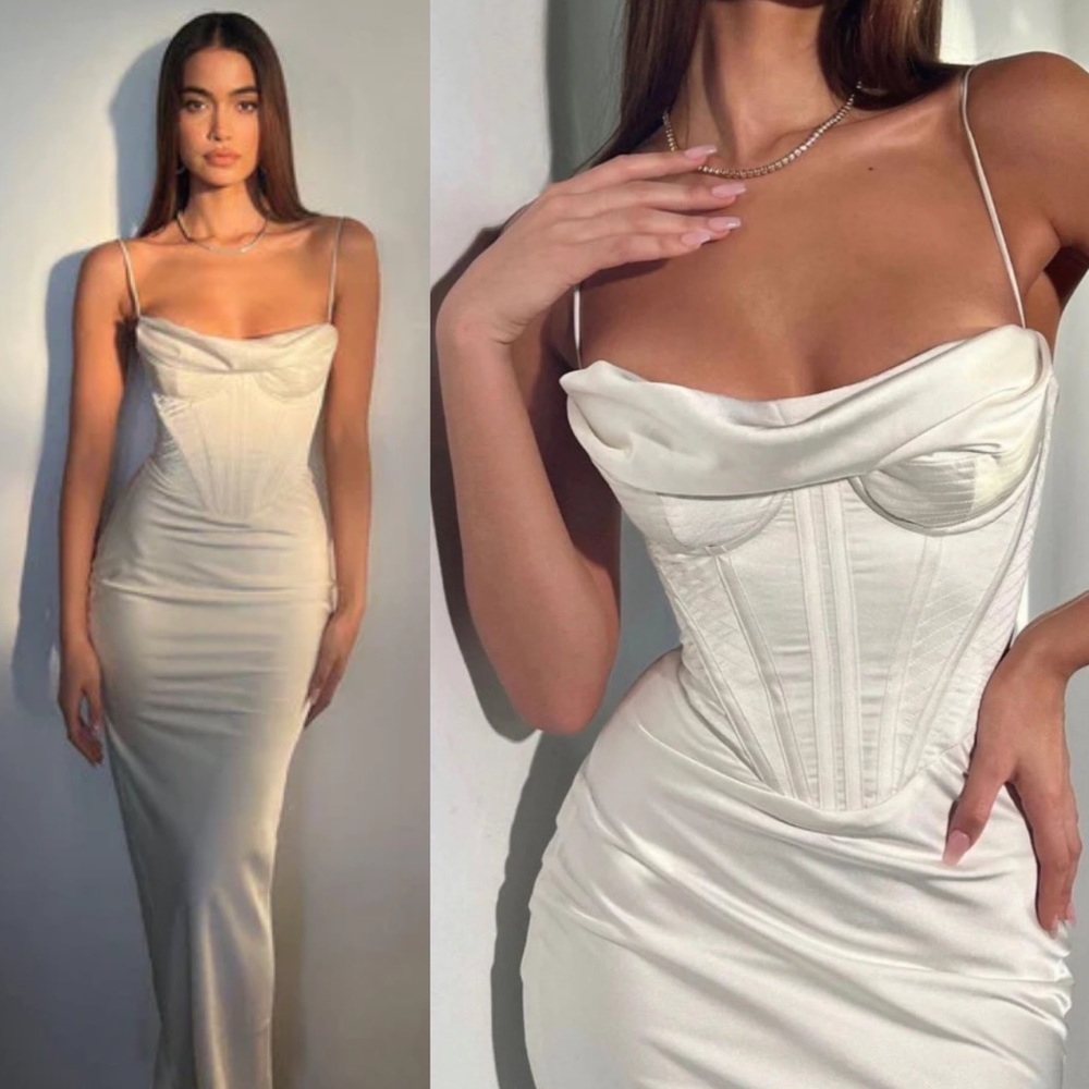 House of CB CHARMAINE IVORY CORSET MAXI DRESS white XS NWOT